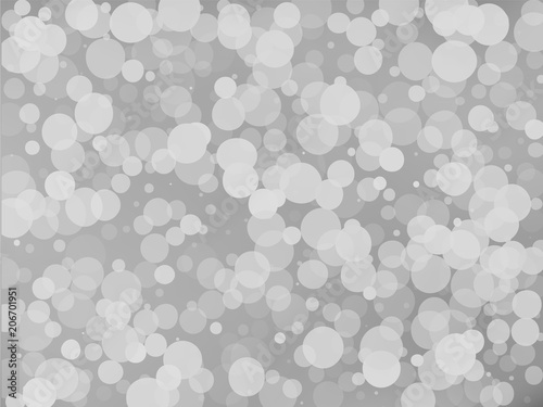 Gray-white gradient background with bokeh effect. Abstract blurred pattern. Overlapping transparent bubbles Vector illustration