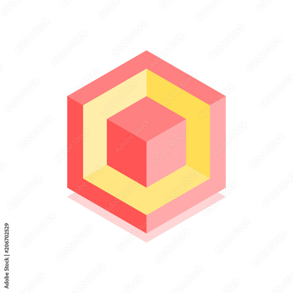 Abstract cubic icon. Isometric illustration for covers design in flat 3D style. Vector geometric logo.