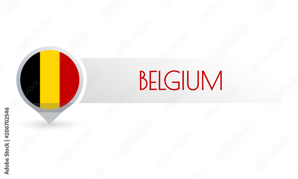 Fototapeta premium Belgium flag. Circle flag button in the map marker shape. Belgian country icon, badge or banner. Vector illustration.