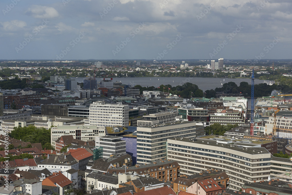 Aerial view of Hamburg city
