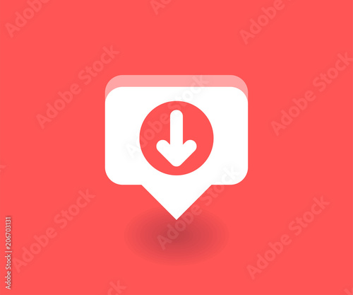 Down arrow icon, vector symbol in flat style isolated on red background. Social media illustration.