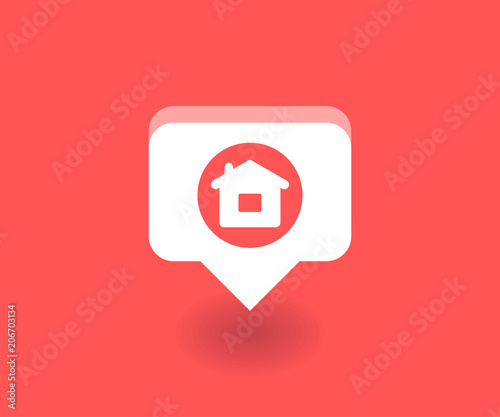 Home icon, vector symbol in flat style isolated on red background. Social media illustration.
