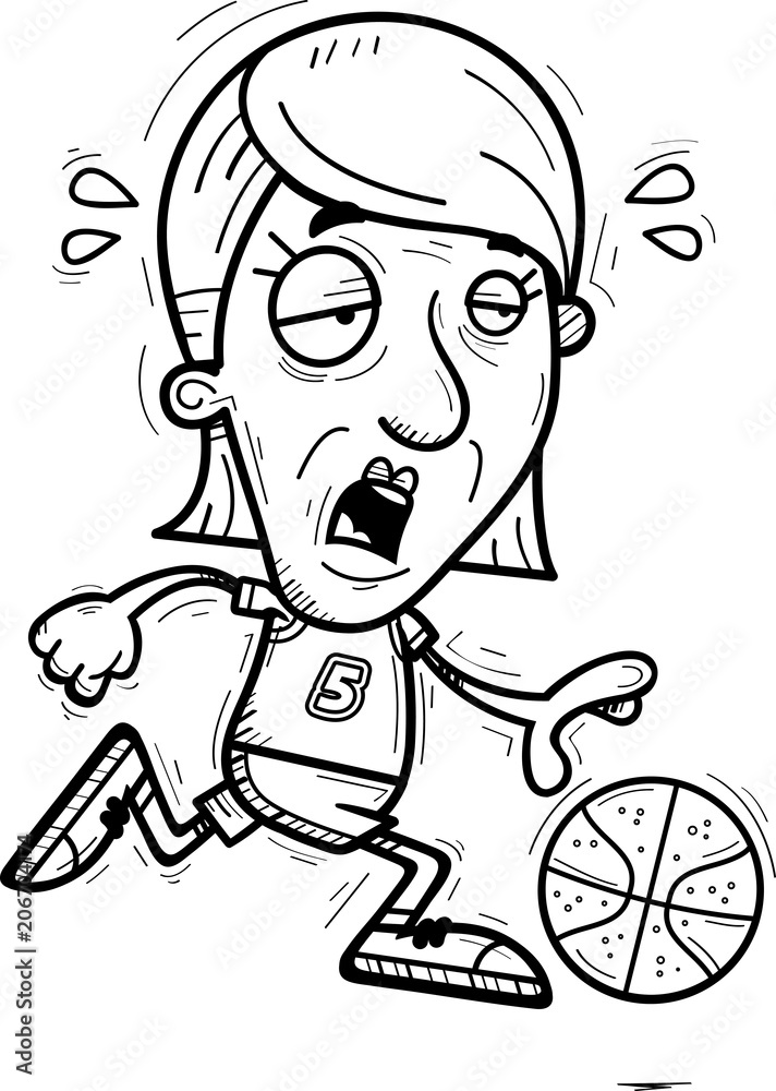 Exhausted Cartoon Senior Basketball Player