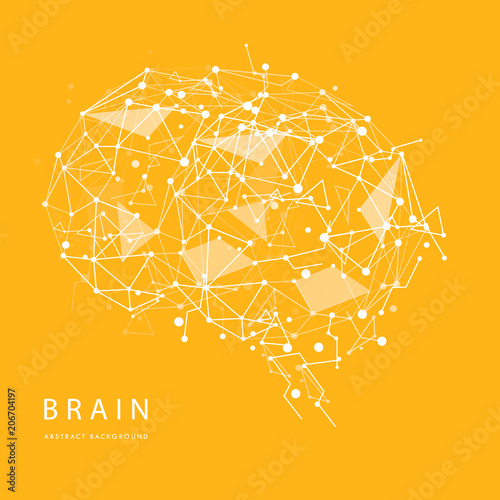 Monochrome polygonal wireframe brain isolated on background. Vector abstract graphic design. EPS10