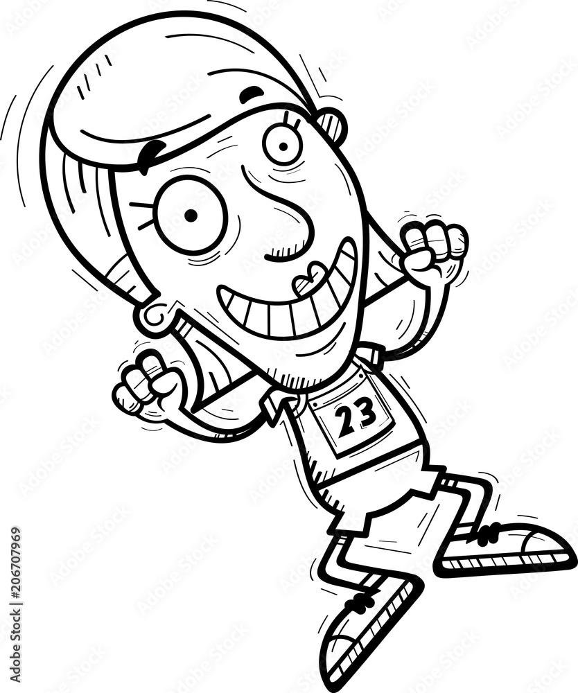 Cartoon Senior Track Athlete Jumping
