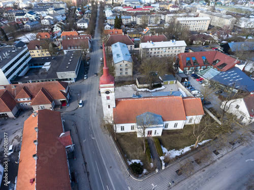 Kuressaare Saint Lawrence church. Aerial view. The Saaremaa island, Estonia, Europe