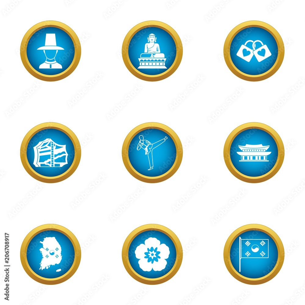 Korean weekend icons set. Flat set of 9 korean weekend vector icons for web isolated on white background Korean weekend icons set. Flat set of 9 korean weekend vector icons for web isolated on white background