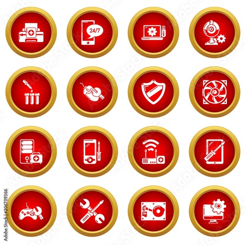Computer repair service icons set. Simple illustration of 16 computer repair service vector icons for web
