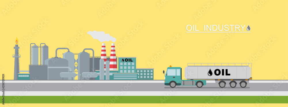 Oil refinery and tank truck.