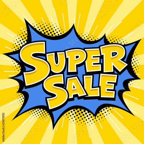 Vector Super Sale Banner yellow message blue star and yellow template design background. vector illustration