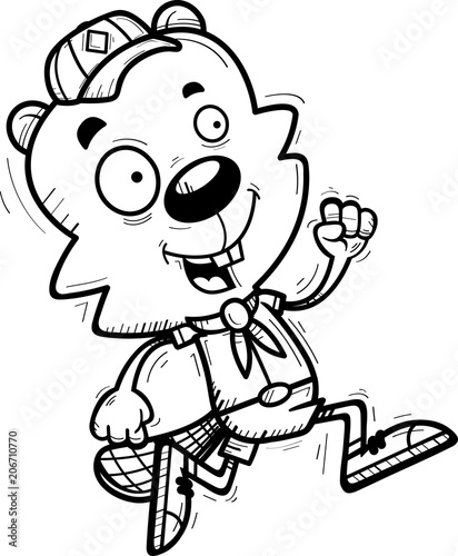 Cartoon Male Beaver Scout Running