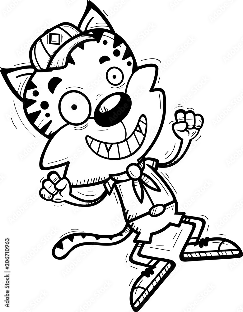 Cartoon Male Bobcat Scout Jumping Cartoon Male Bobcat Scout Jumping