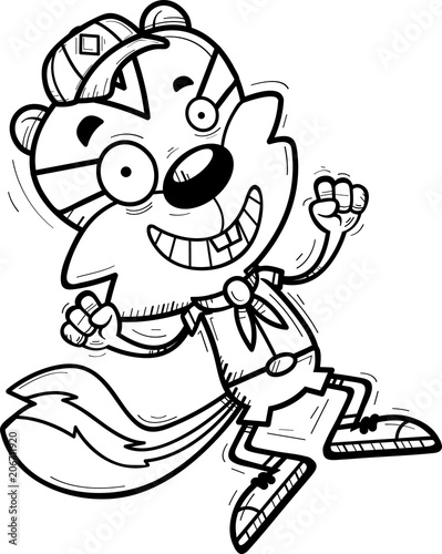 Cartoon Male Chipmunk Scout Jumping