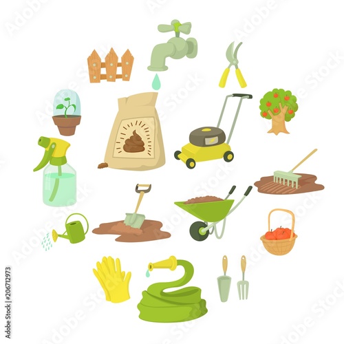 Gardener tools set. Cartoon illustration of 16 gardener tools vector icons for web