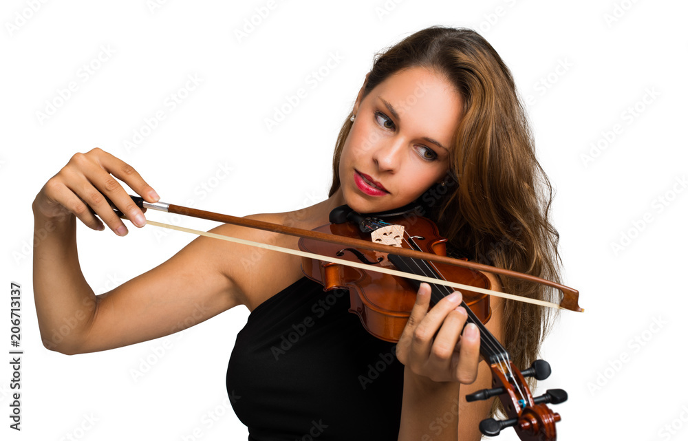 Portrait of a beautiful female violinist isolated over a white background Portrait of a beautiful female violinist isolated over a white background
