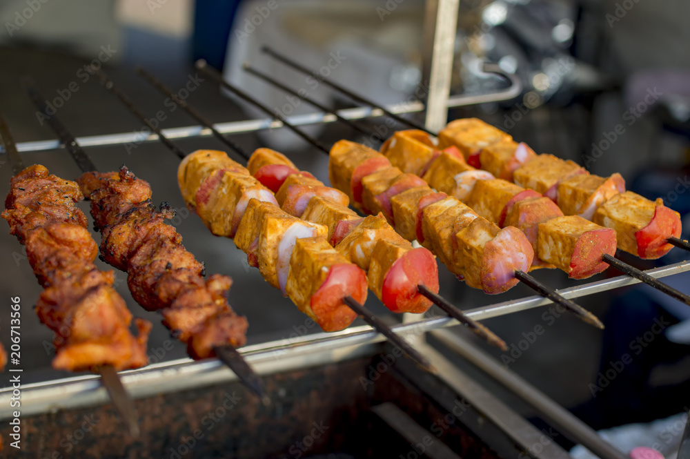 Cheese kebabs on steaks Cheese kebabs on steaks