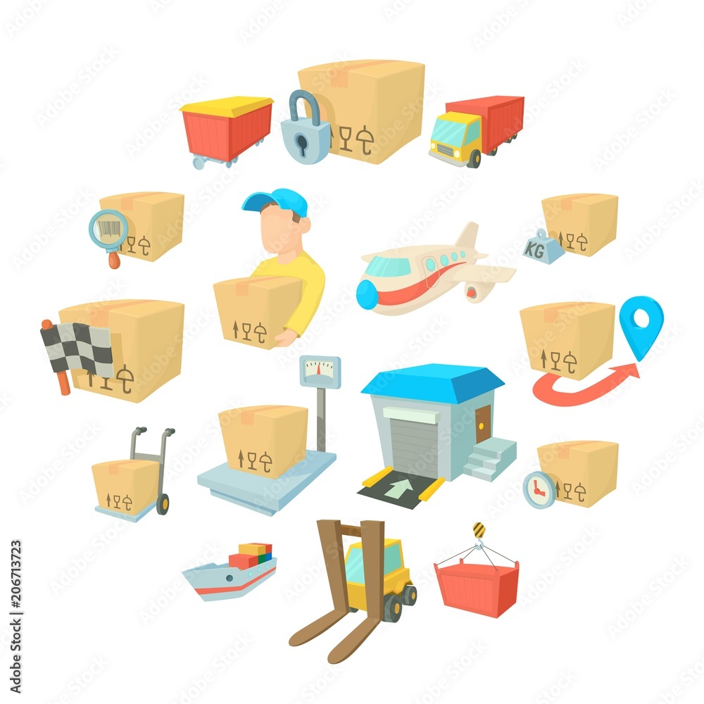 Cargo logistics icons set. Cartoon illustration of 16 cargo logistics vector icons for web Cargo logistics icons set. Cartoon illustration of 16 cargo logistics vector icons for web