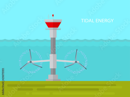 Vector illustration.Tidal power station. Alternative energy.