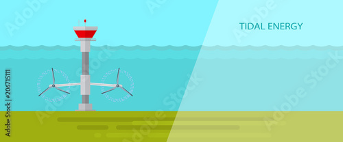 Vector flat design.Tidal energy.
