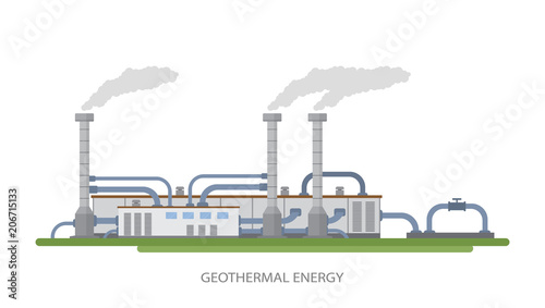 Vector flat illustration of geothermal energy factory.