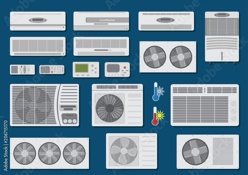 Vector set of air conditioners.