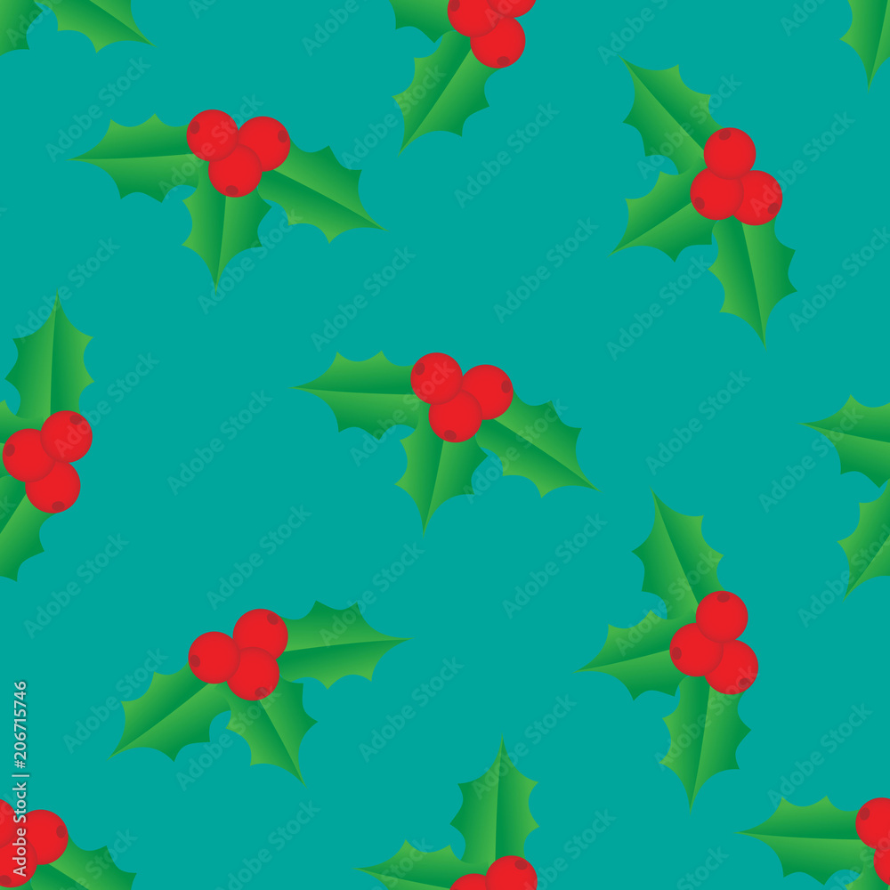 Holly berry seamless. Vector pattern.