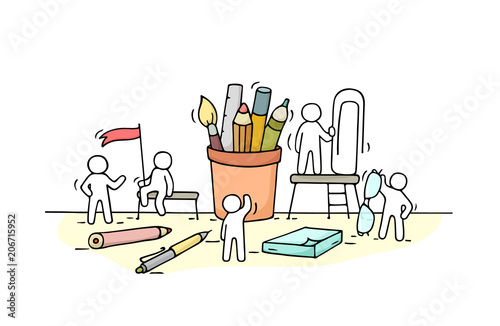 working little people with office supplies