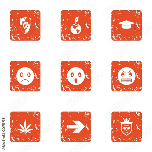 Defensive anger icons set. Grunge set of 9 defensive anger vector icons for web isolated on white background