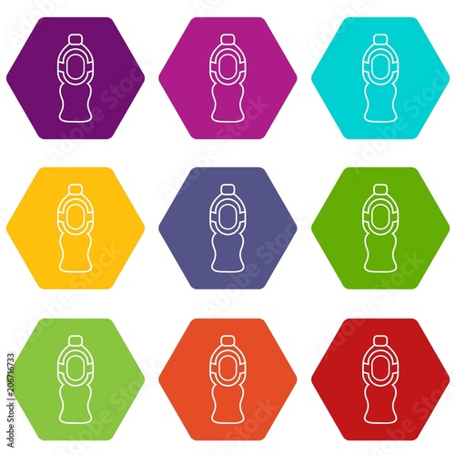 Bottle juice icons 9 set coloful isolated on white for web