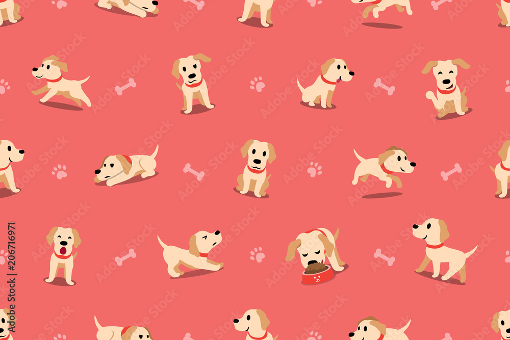 Vector cartoon character labrador dog seamless pattern