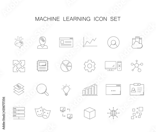 Line icons set. Machine learning pack. Vector illustration