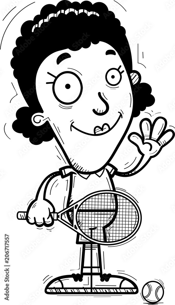 Cartoon Black Tennis Player Waving Cartoon Black Tennis Player Waving