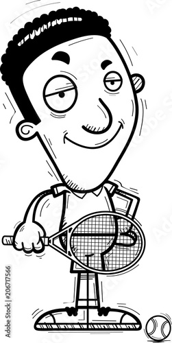 Confident Cartoon Black Tennis Player