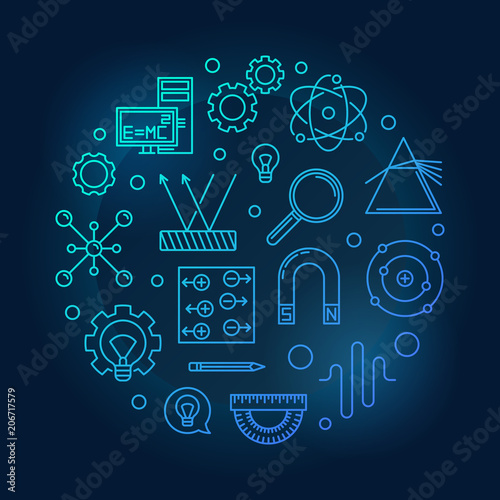 Physics vector round blue illustration on dark background