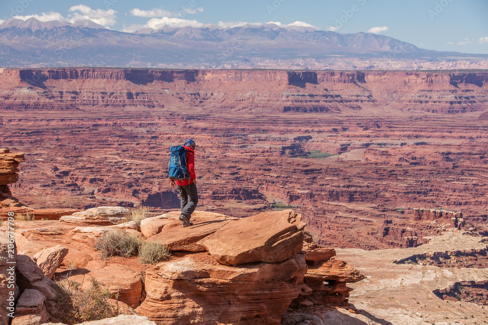 Hiker in Canyonlands National park in Utah, USA Hiker in Canyonlands National park in Utah, USA
