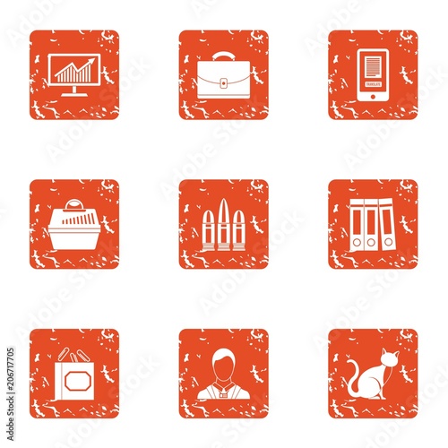 Thrifty economy icons set. Grunge set of 9 thrifty economy vector icons for web isolated on white background photo