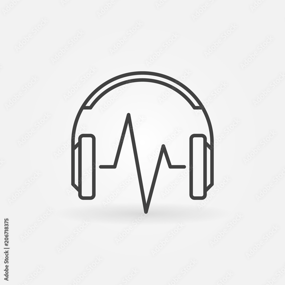 Headphone with music wave vector linear icon Headphone with music wave vector linear icon