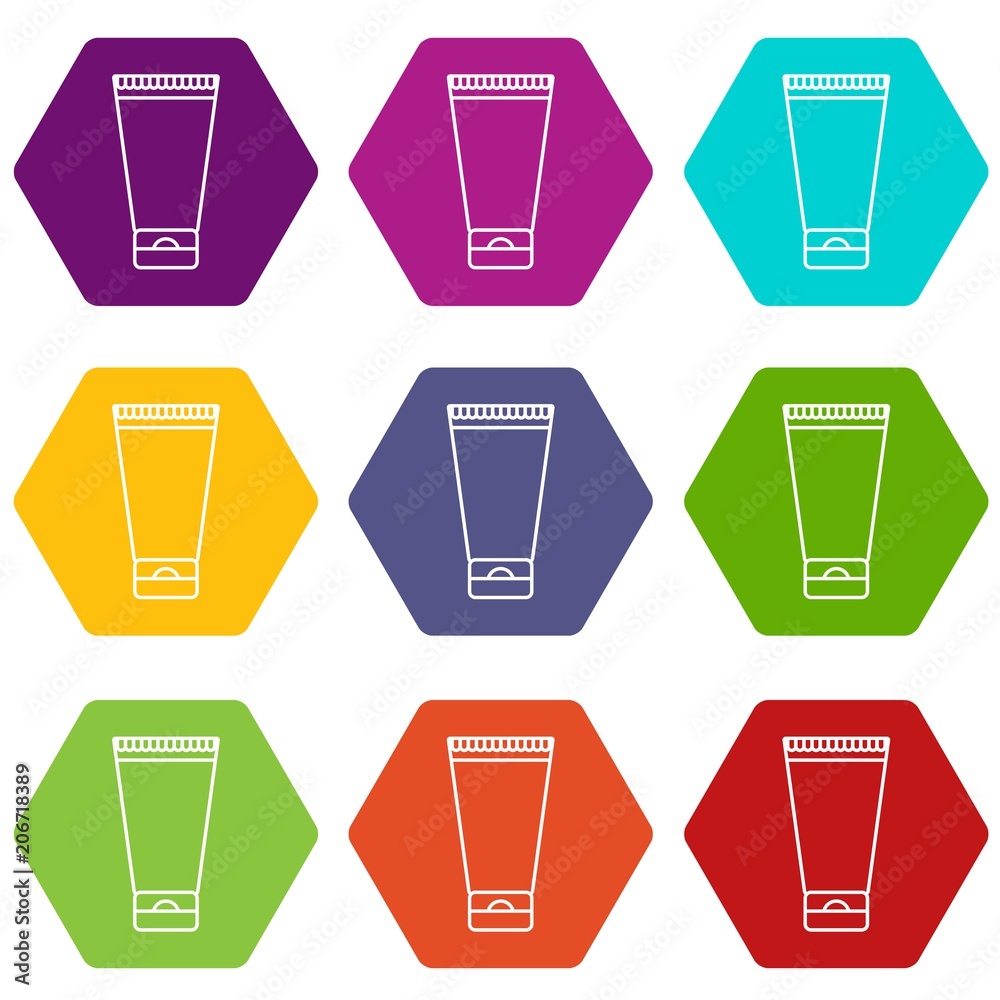 Creme tube icons 9 set coloful isolated on white for web Creme tube icons 9 set coloful isolated on white for web