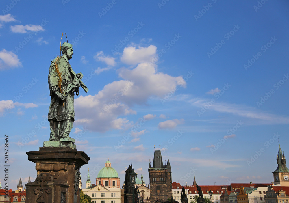 statue of John of Nepomuk at Charles Bridge in  Czech Republic