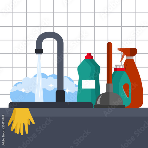 Kitchen sink icon. Flat vector illustration