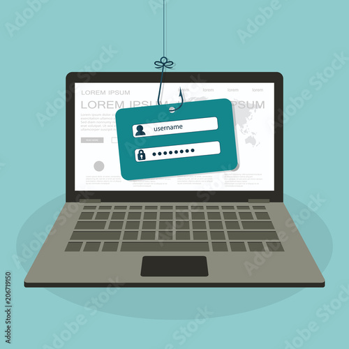 Hacking phishing attack. Internet phishing, internet security concept. Flat vector illustration
