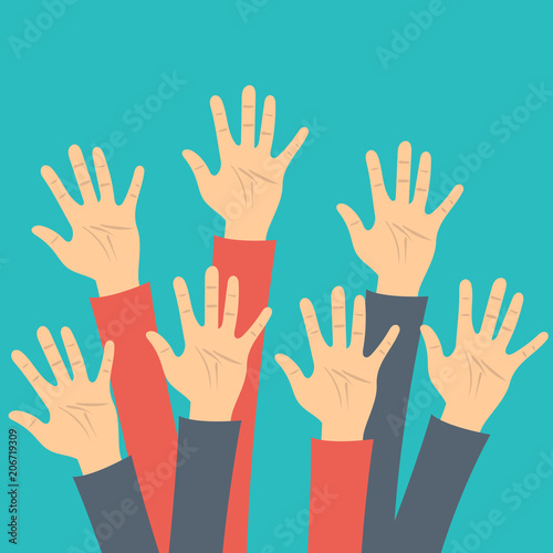 Volunteering concept. Hand raised up. Flat vector illustration