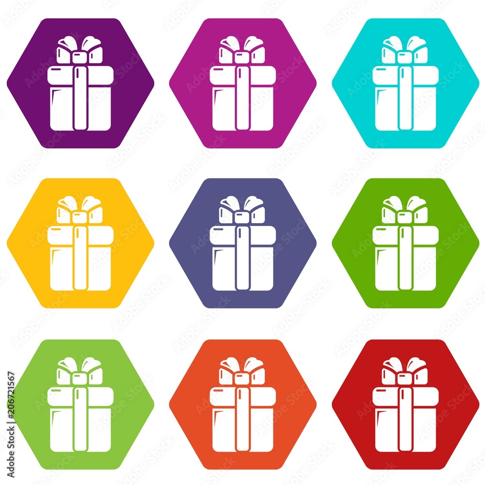 Gift box icons 9 set coloful isolated on white for web Gift box icons 9 set coloful isolated on white for web