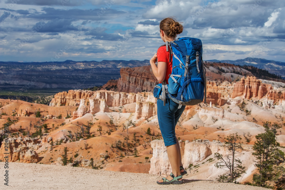 Hiker visits Bryce canyon National park in Utah, USA Hiker visits Bryce canyon National park in Utah, USA