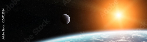 Panoramic view of planet Earth with the moon 3D rendering elements of this im...