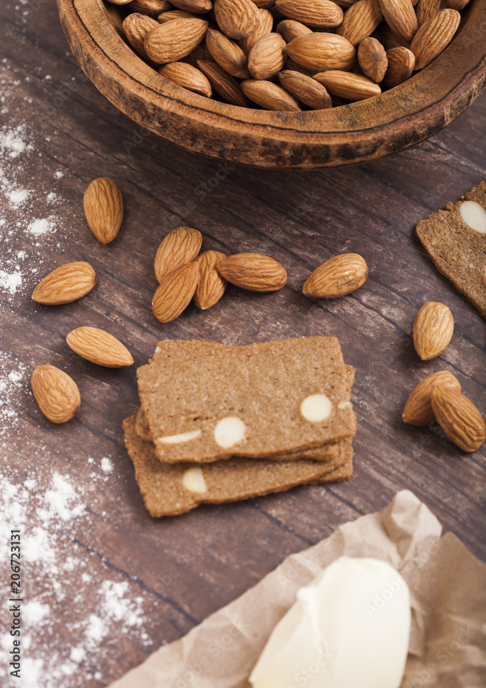 Homemade almond biscuit cookies with raw almonds Homemade almond biscuit cookies with raw almonds