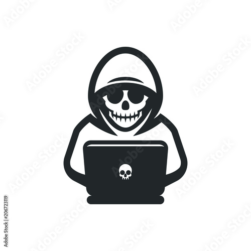 Hacker thief with laptop icon