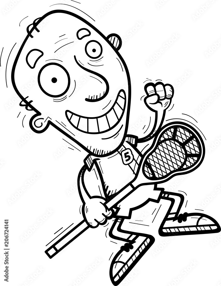 Cartoon Senior Lacrosse Player Jumping