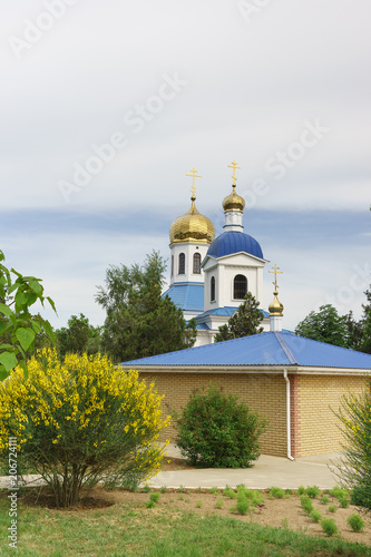 The dome of the Church of the assumption of the virgin in Kerch on Ulyanov street on a cloudy spring day