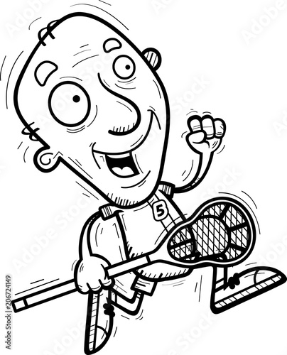 Cartoon Senior Lacrosse Player Running
